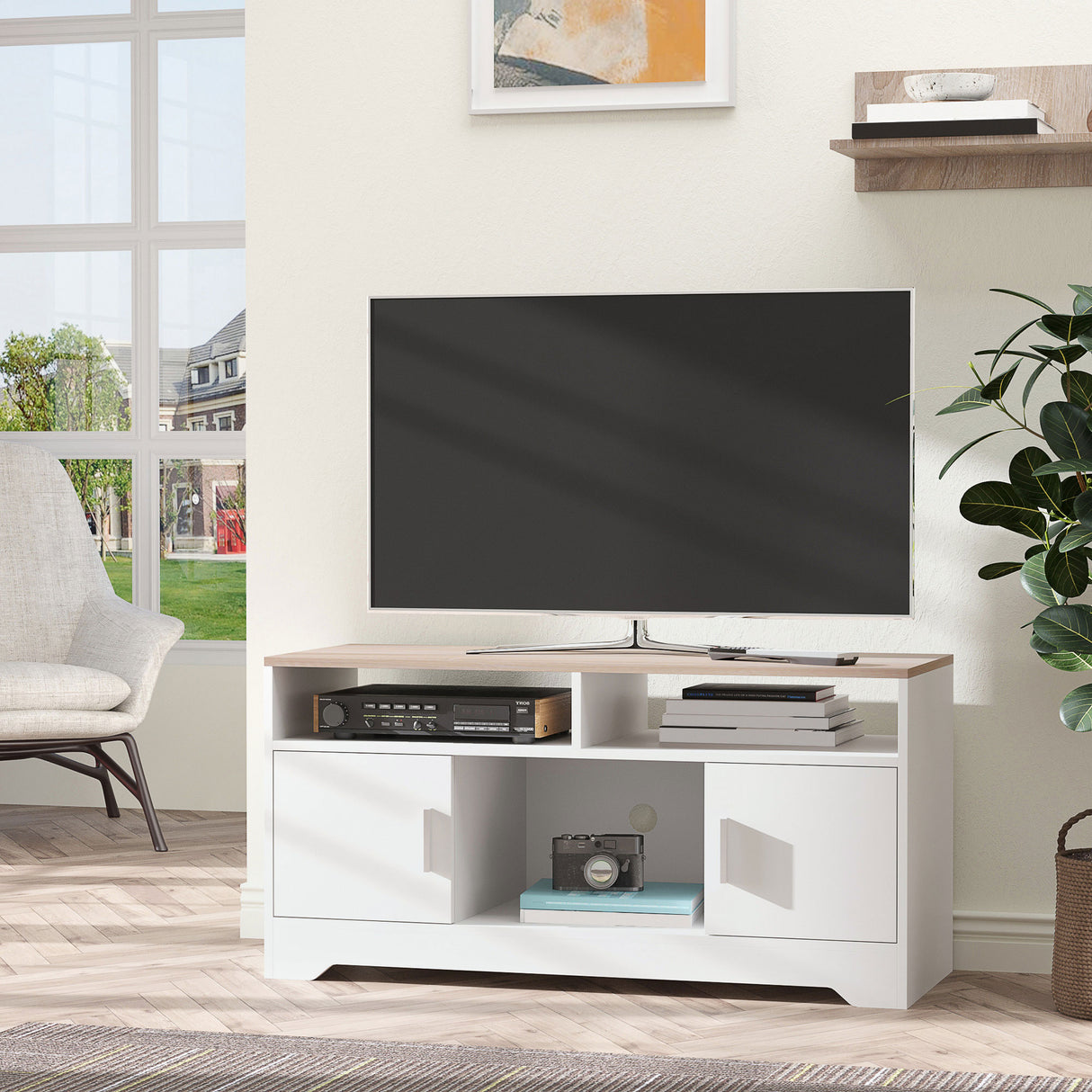 Particle Board TV Stand 105cm Wide With 2 Doors - Velmora