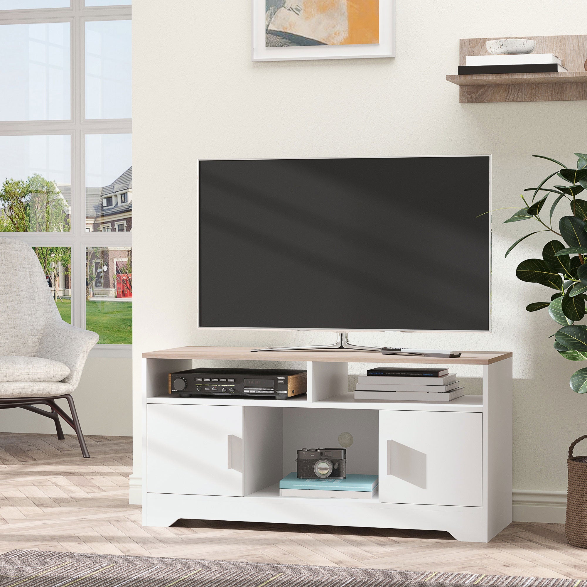 Particle Board TV Stand 105cm Wide With 2 Doors - Velmora