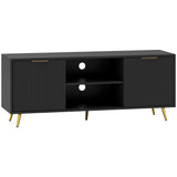 Particle Board TV Stand 120cm Wide With 2 Doors With Gold Legs - Velmora