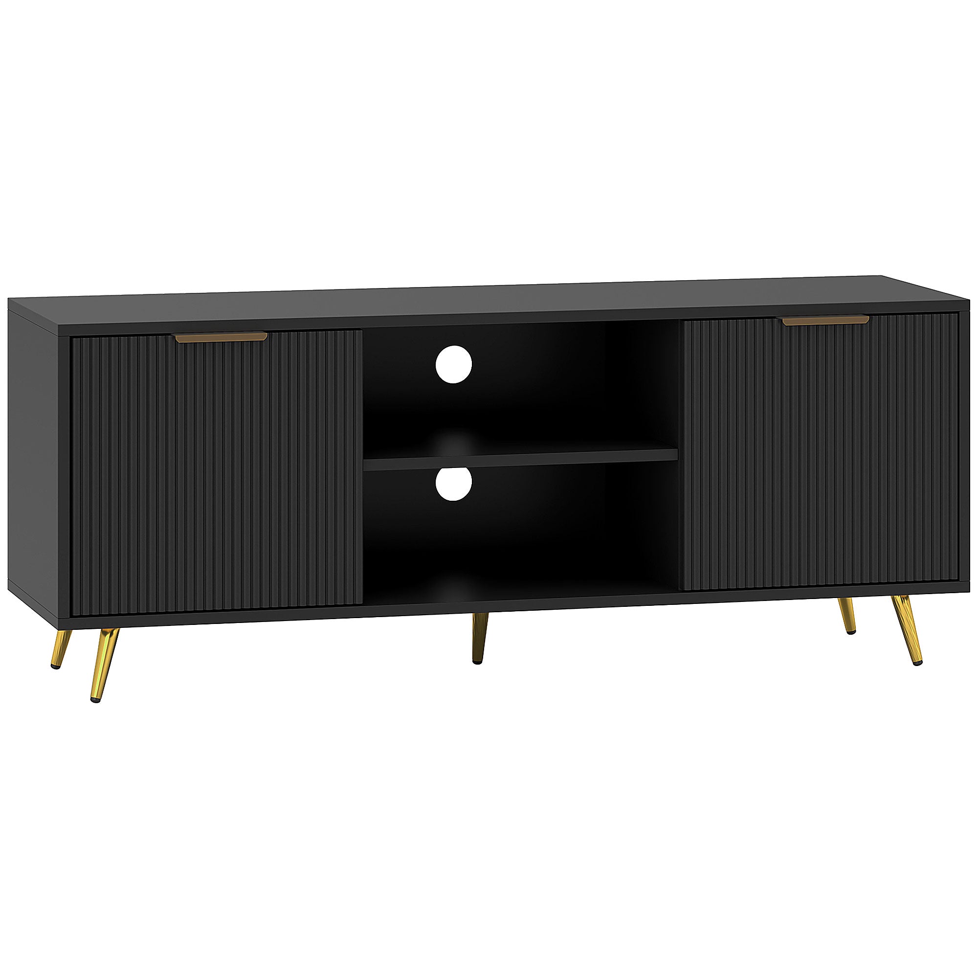 Particle Board TV Stand 120cm Wide With 2 Doors With Gold Legs - Velmora