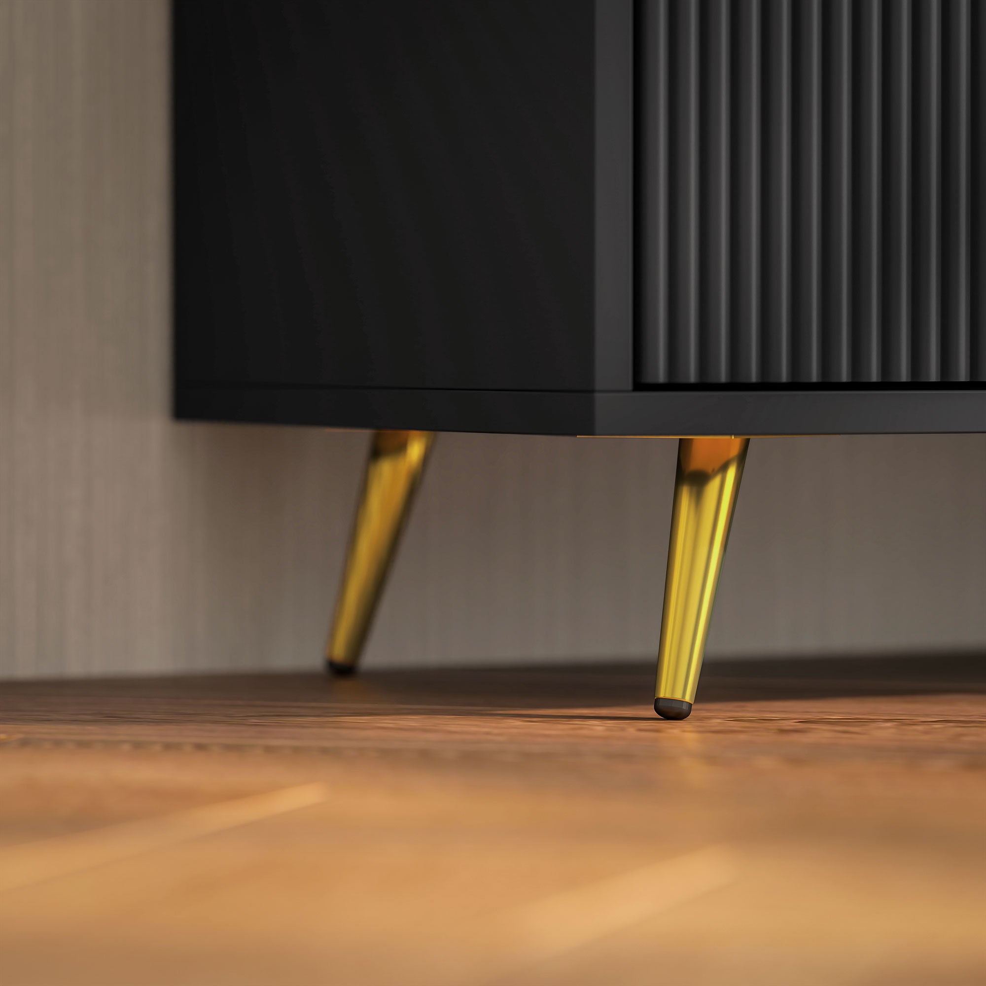 Particle Board TV Stand 120cm Wide With 2 Doors With Gold Legs - Velmora