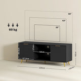 Particle Board TV Stand 120cm Wide With 2 Doors With Gold Legs - Velmora