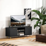 Particle Board TV Stand 120cm Wide With 2 Doors With Gold Legs - Velmora