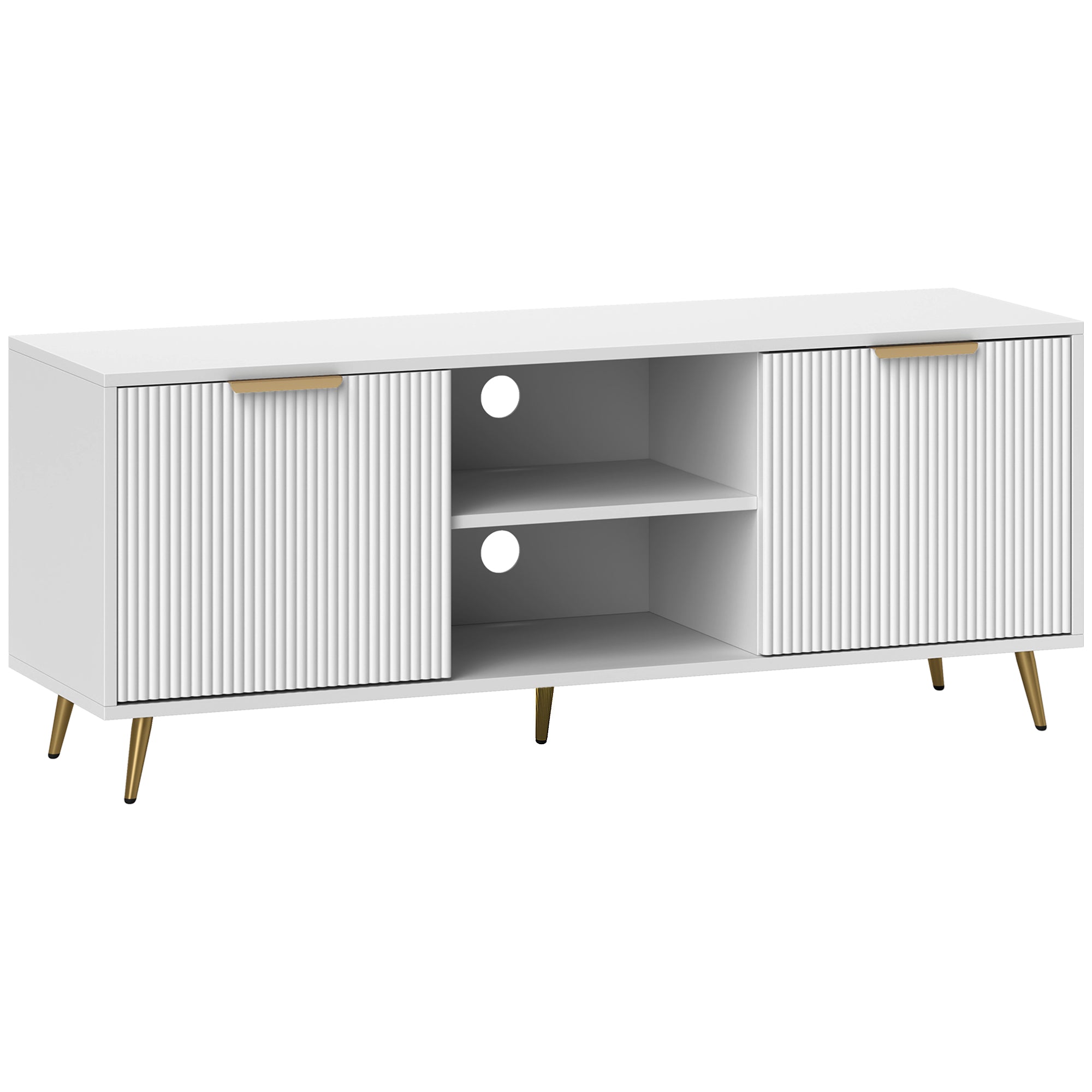 Particle Board TV Stand 120cm Wide With 2 Doors With Gold Legs - Velmora