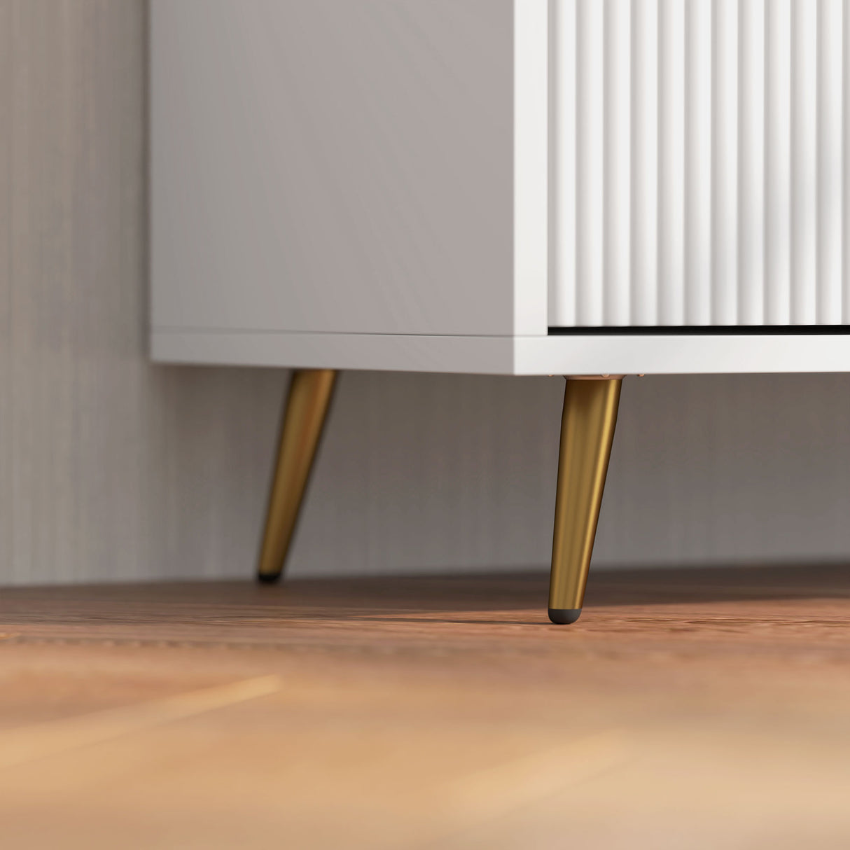 Particle Board TV Stand 120cm Wide With 2 Doors With Gold Legs - Velmora