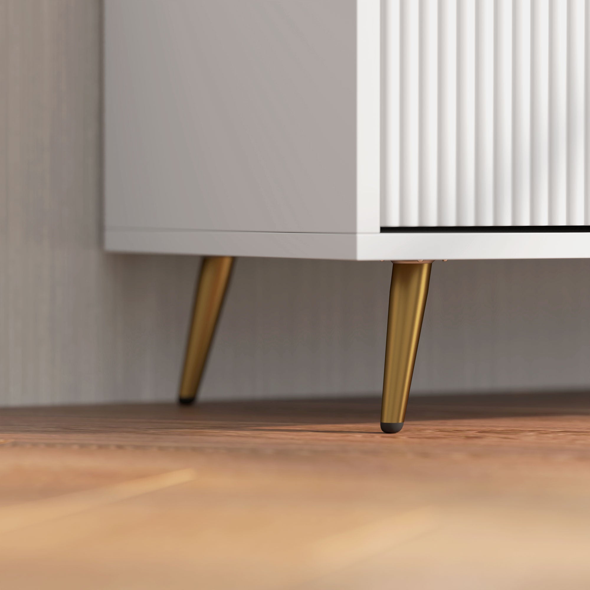 Particle Board TV Stand 120cm Wide With 2 Doors With Gold Legs - Velmora