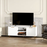 Particle Board TV Stand 120cm Wide With 2 Doors With Gold Legs - Velmora