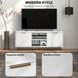 Particle Board TV Stand 120cm Wide With 2 Doors With Gold Legs - Velmora