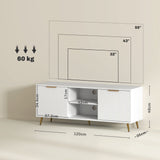 Particle Board TV Stand 120cm Wide With 2 Doors With Gold Legs - Velmora
