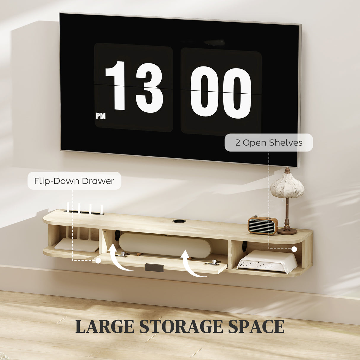 Particle Board Wall Mounted Floating TV Stand 120cm Wide With Flip Up Drawer - Velmora