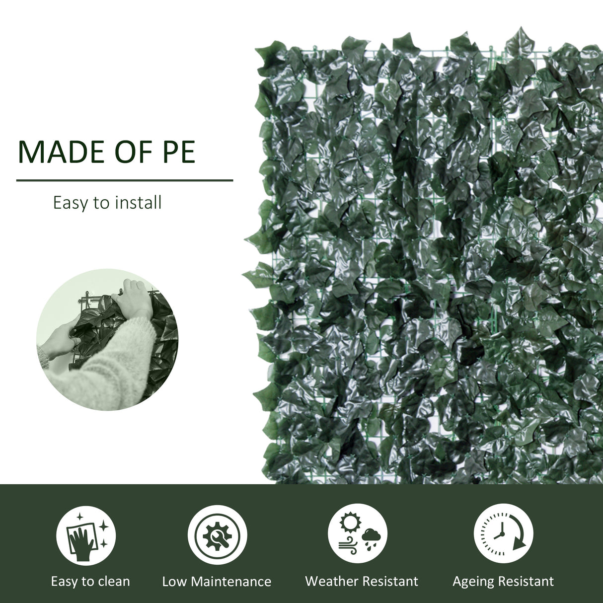 PE Artificial Leaf Hedge Screen Privacy Garden Fence Panel 240cm Wide x 100 High - Velmora