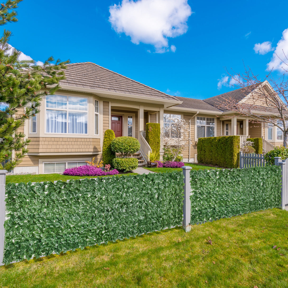 PE Artificial Leaf Hedge Screen Privacy Garden Fence Panel 300cm Wide x 100 High - Velmora