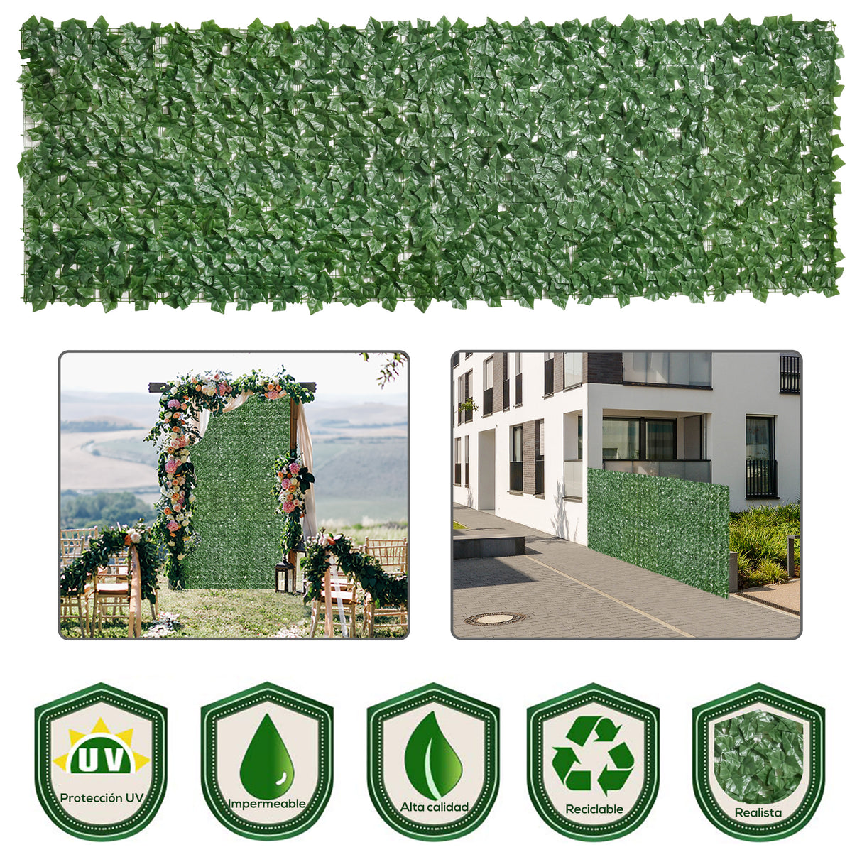 PE Artificial Leaf Hedge Screen Privacy Garden Fence Panel 300cm Wide x 100 High - Velmora