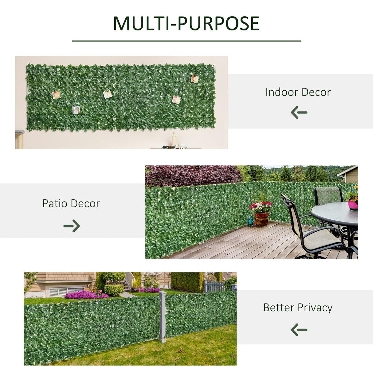 PE Artificial Leaf Hedge Screen Privacy Garden Fence Panel 300cm Wide x 100 High - Velmora