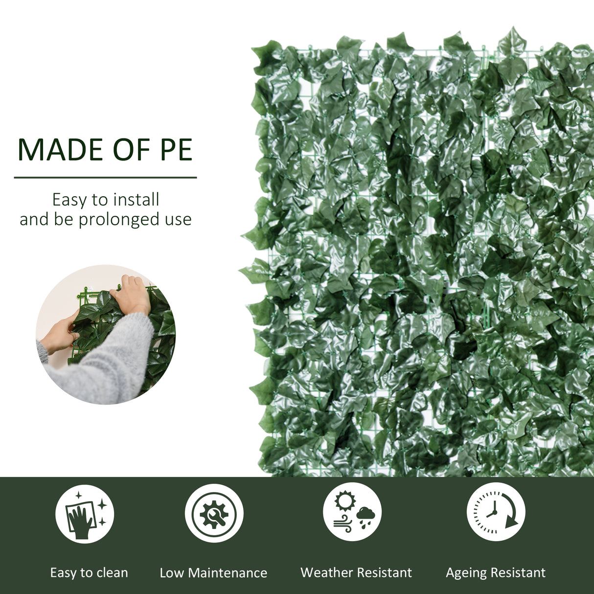 PE Artificial Leaf Hedge Screen Privacy Garden Fence Panel 300cm Wide x 150 High - Velmora