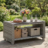 PE Rattan Outdoor Garden Coffee Table With Storage Shelf - Velmora