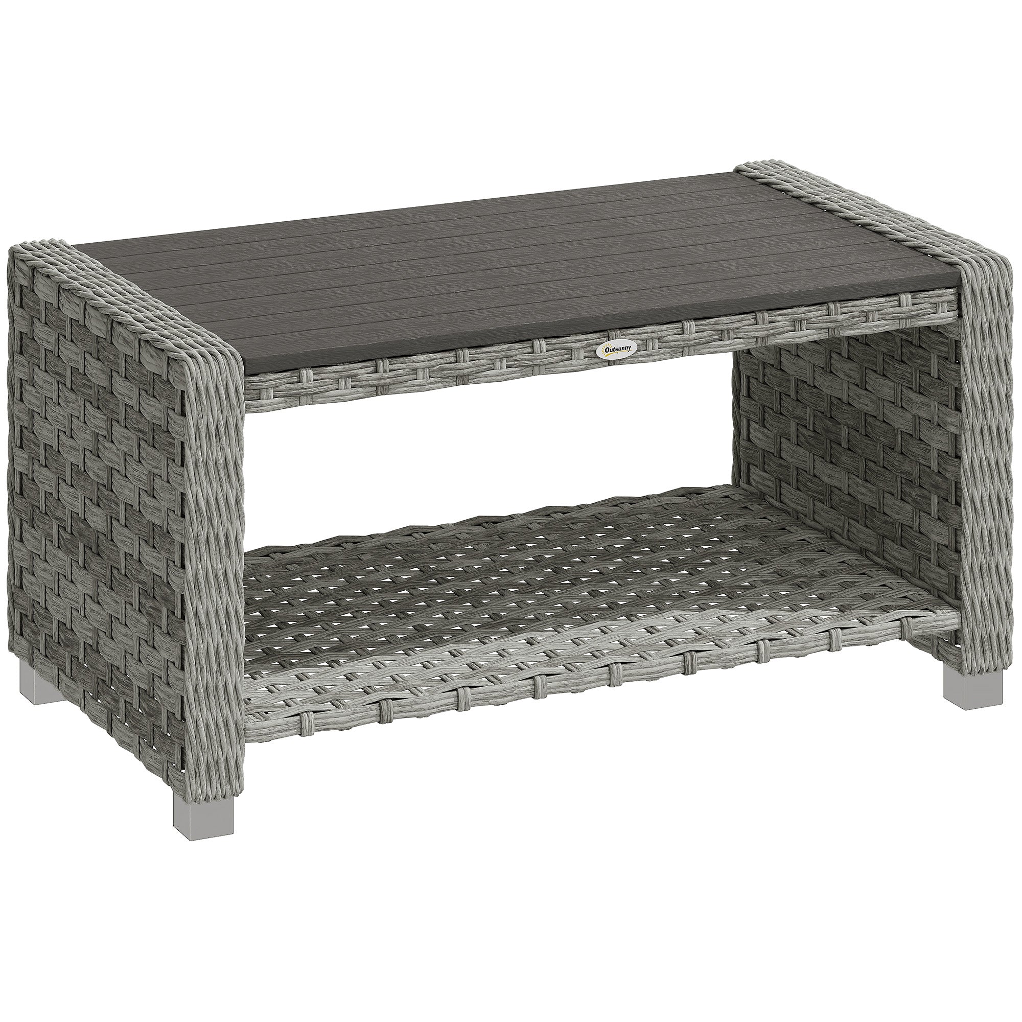PE Rattan Outdoor Garden Coffee Table With Storage Shelf - Velmora