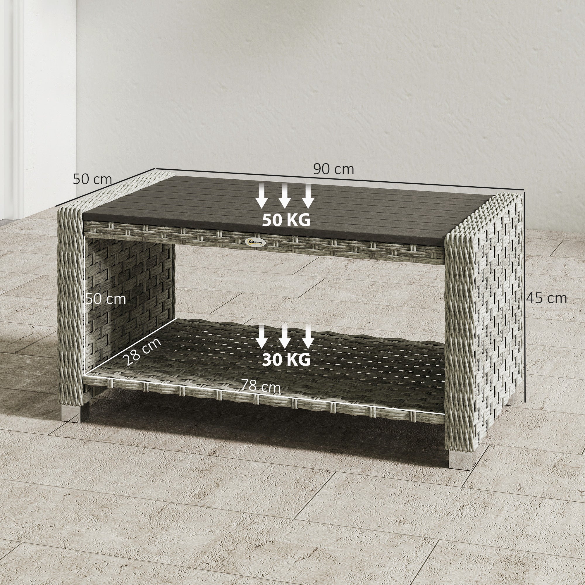 PE Rattan Outdoor Garden Coffee Table With Storage Shelf - Velmora