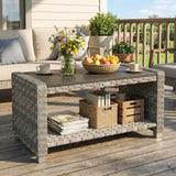 PE Rattan Outdoor Garden Coffee Table With Storage Shelf - Velmora
