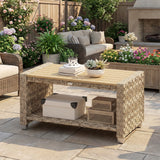 PE Rattan Outdoor Garden Coffee Table With Storage Shelf - Velmora