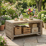 PE Rattan Outdoor Garden Coffee Table With Storage Shelf - Velmora
