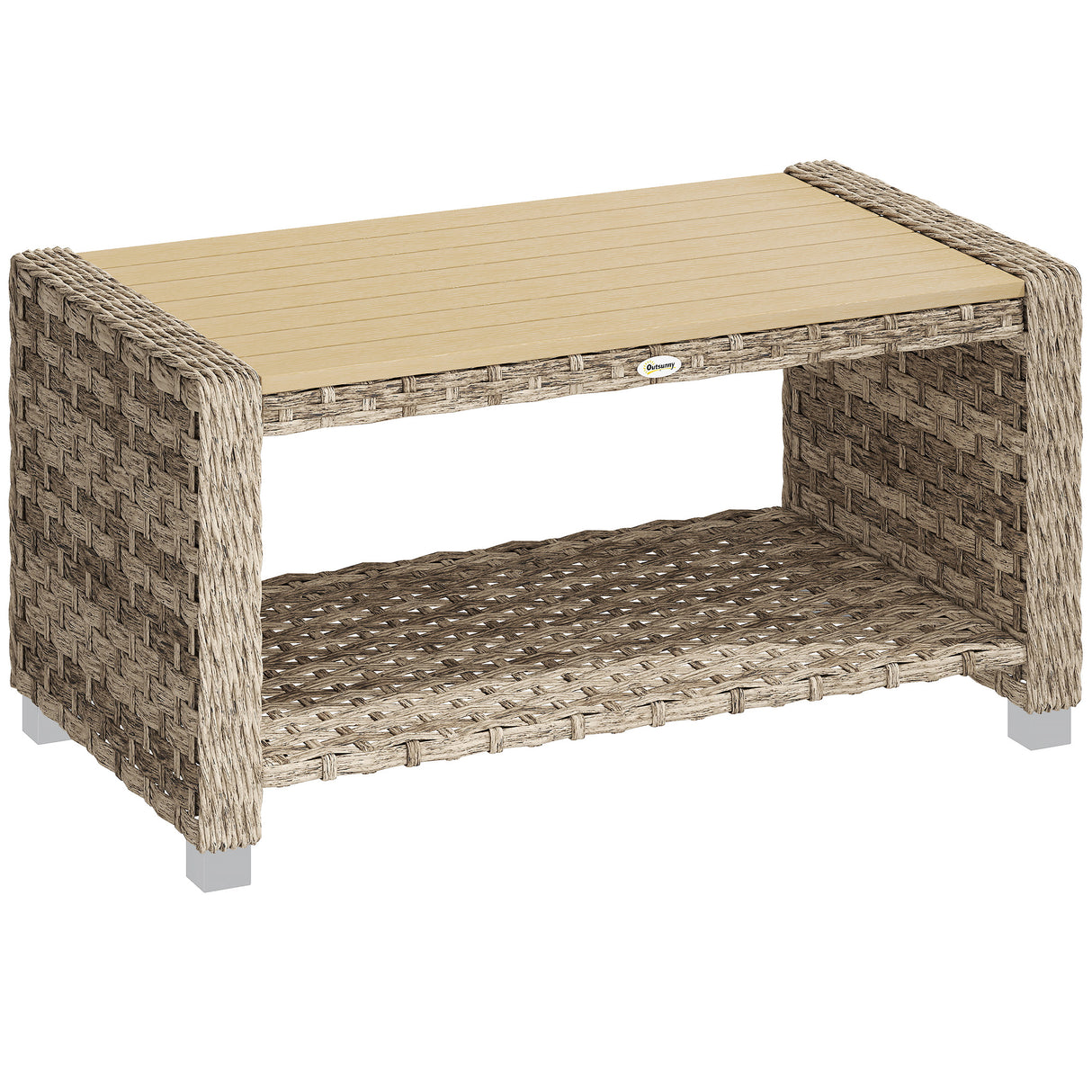 PE Rattan Outdoor Garden Coffee Table With Storage Shelf - Velmora