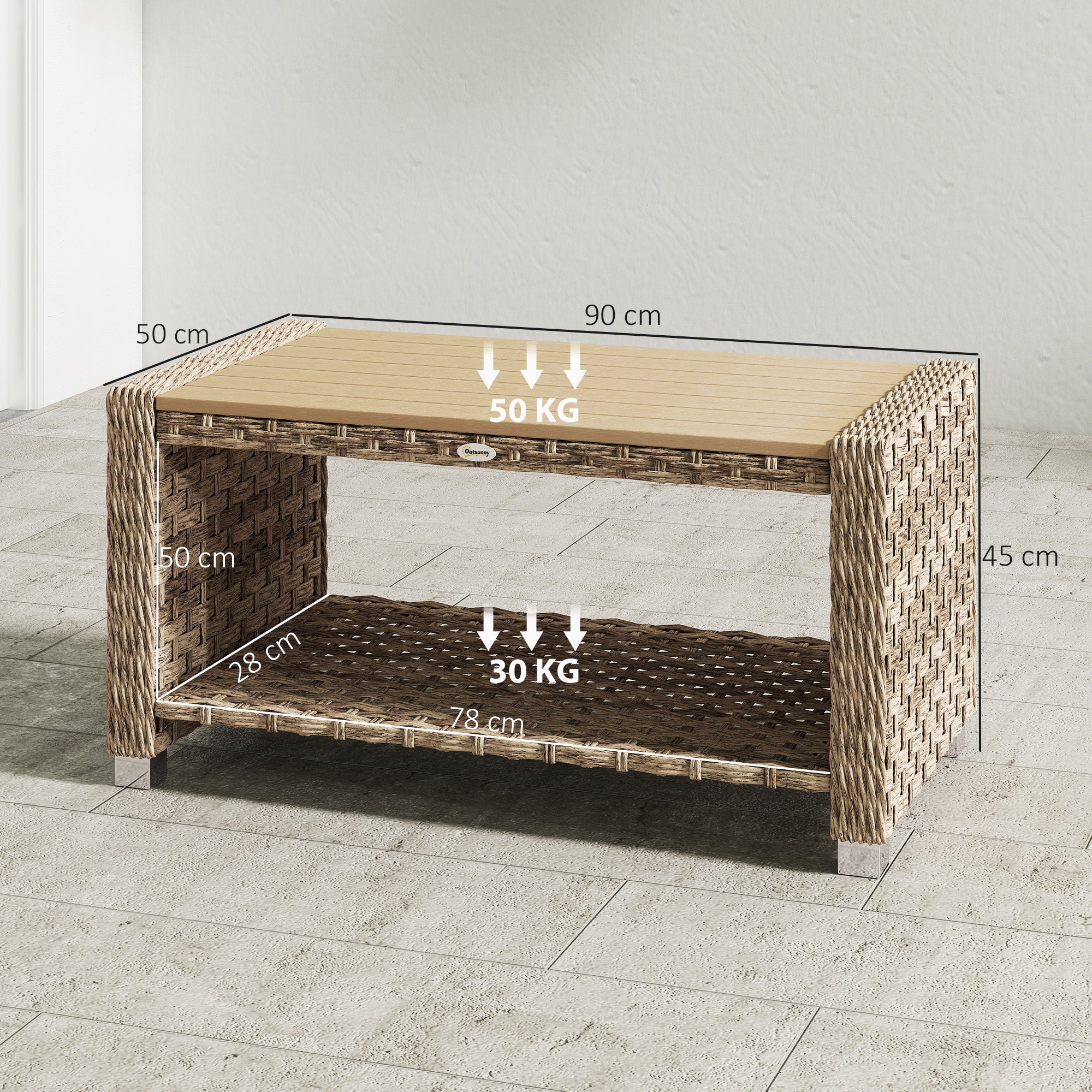 PE Rattan Outdoor Garden Coffee Table With Storage Shelf - Velmora