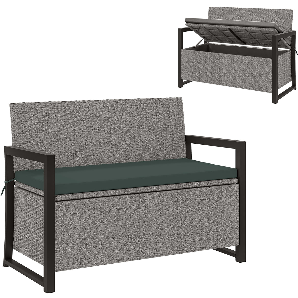 PE Rattan Outdoor Garden Bench 151.5Ltr With Storage - Velmora