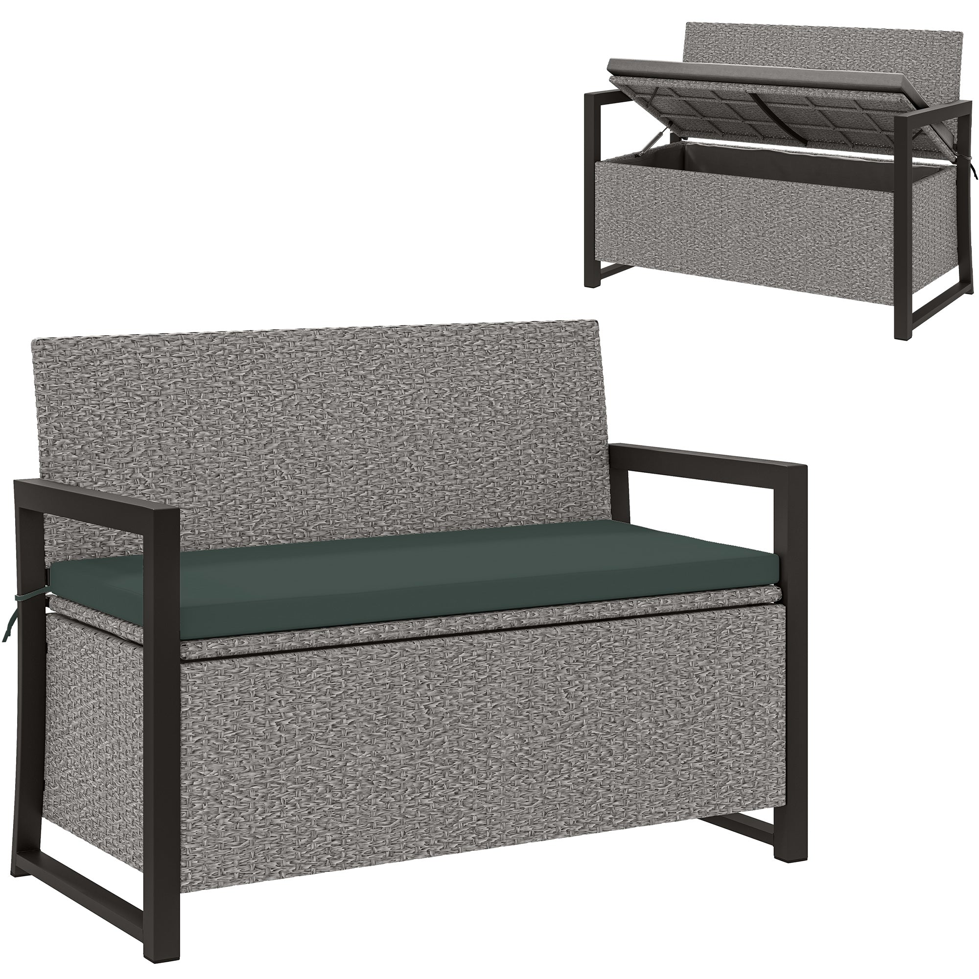 PE Rattan Outdoor Garden Bench 151.5Ltr With Storage - Velmora