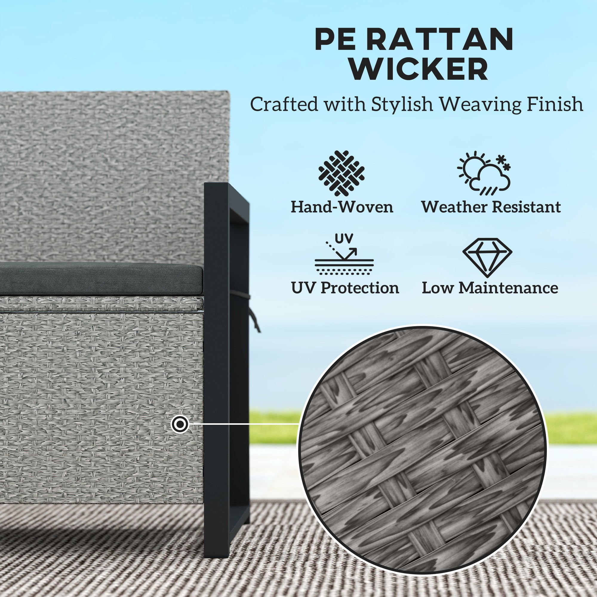 PE Rattan Outdoor Garden Bench 151.5Ltr With Storage - Velmora