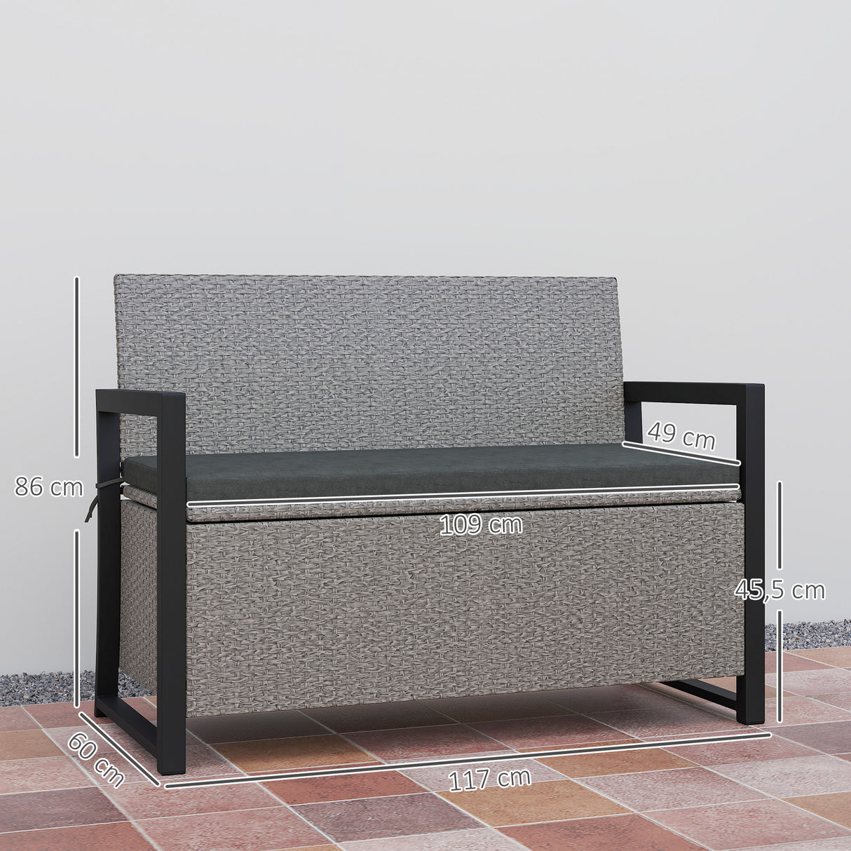 PE Rattan Outdoor Garden Bench 151.5Ltr With Storage - Velmora