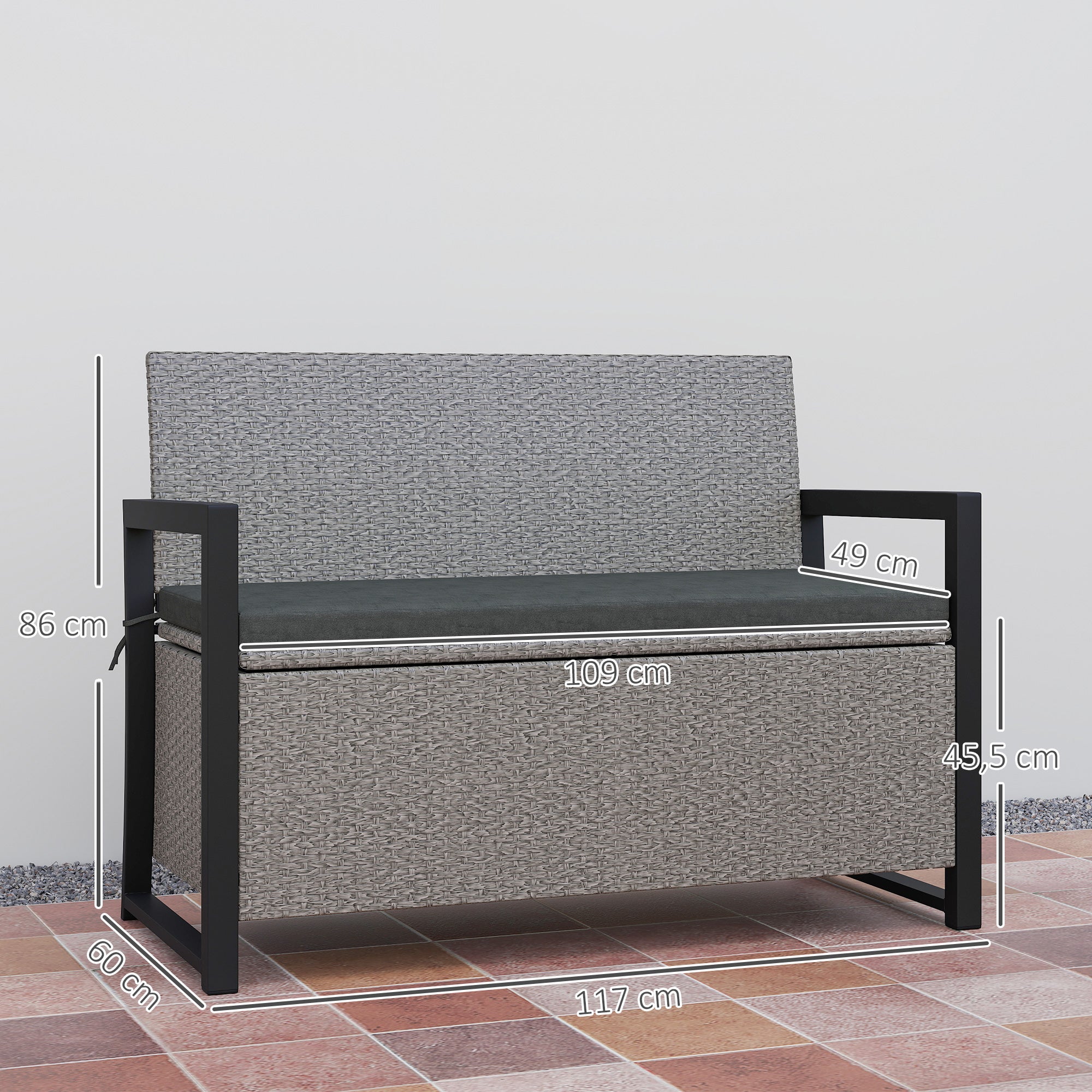PE Rattan Outdoor Garden Bench 151.5Ltr With Storage - Velmora