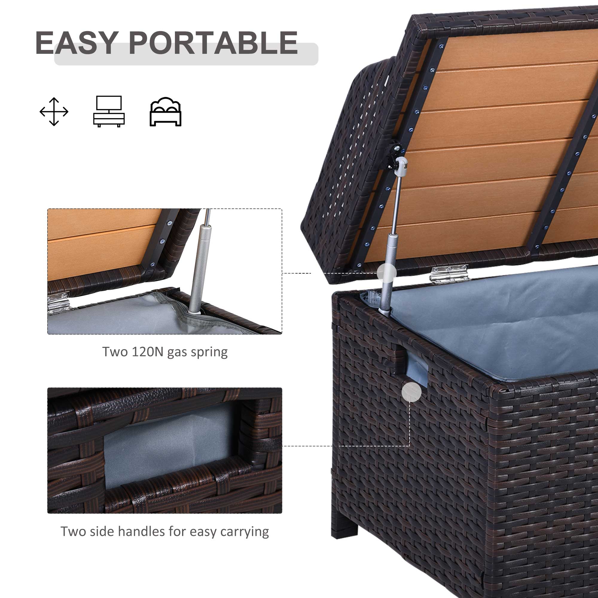 PE Rattan Outdoor Garden Storage Box 130Ltr - Velmora