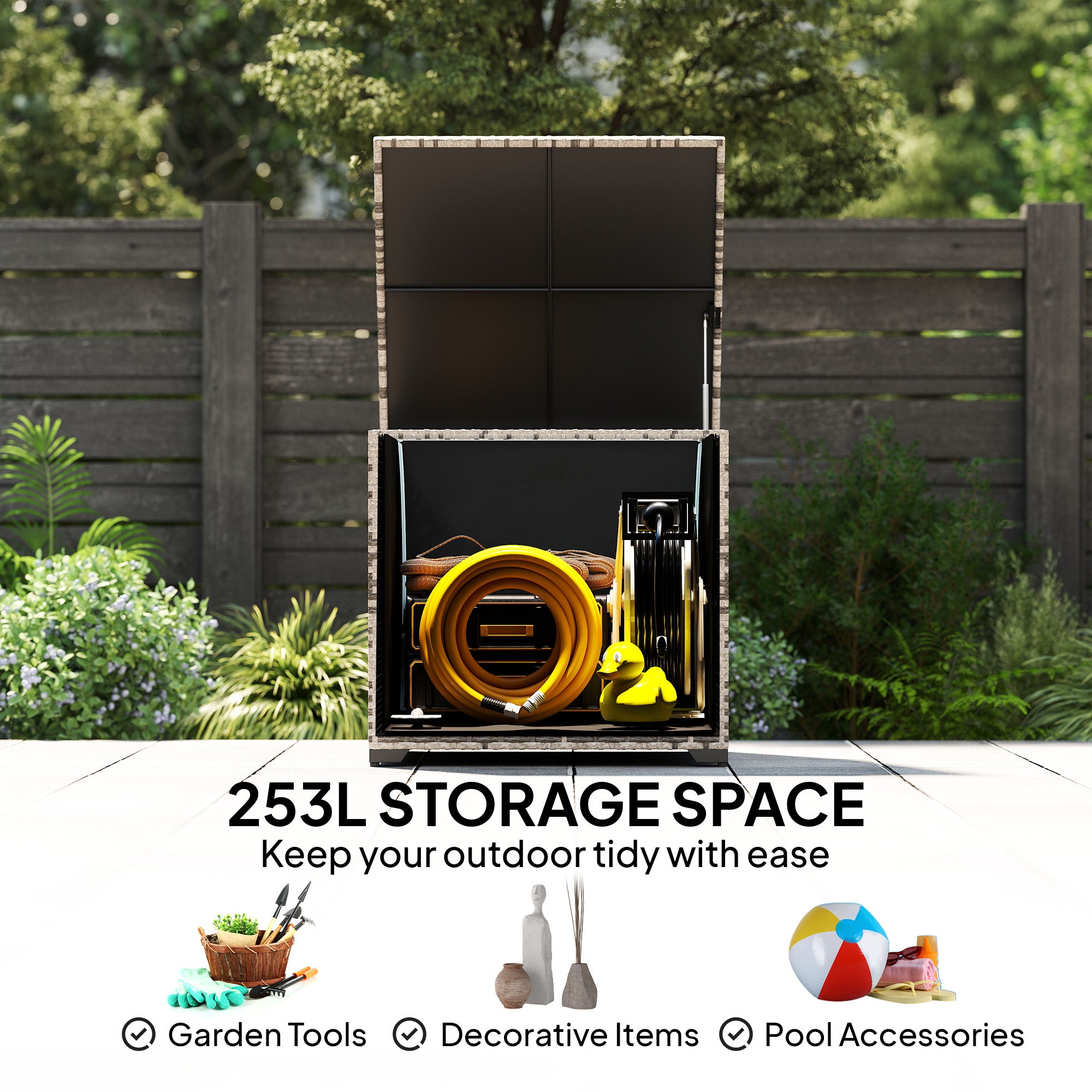 PE Rattan Outdoor Garden Storage Box 253Ltr - Velmora