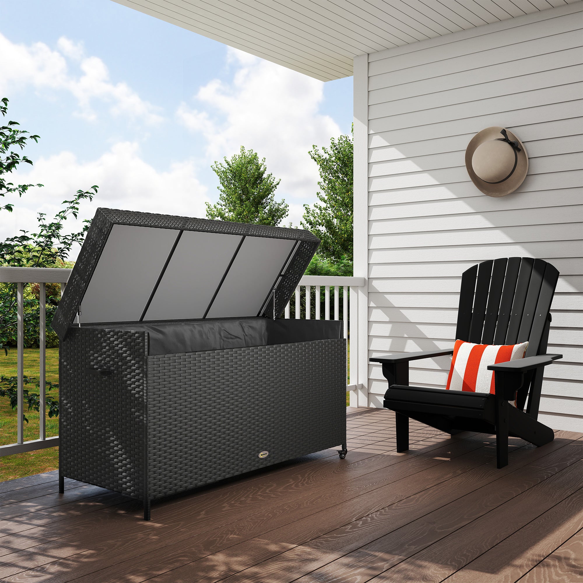 PE Rattan Outdoor Garden Storage Box 627Ltr With 2 Brake Wheels - Velmora