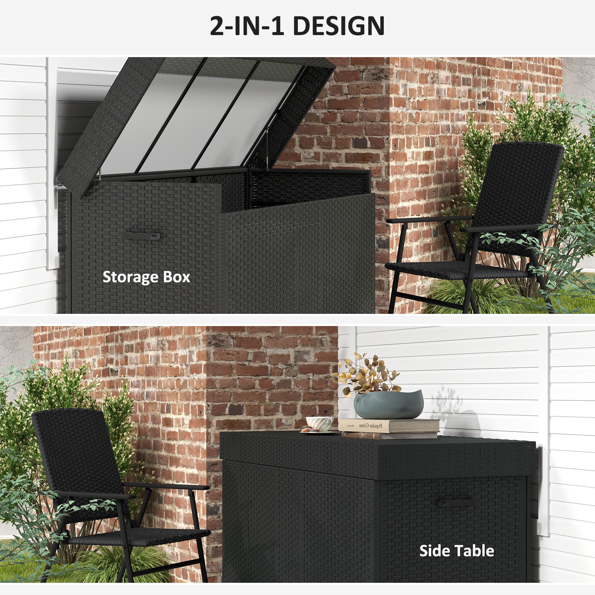 PE Rattan Outdoor Garden Storage Box 627Ltr With 2 Brake Wheels - Velmora