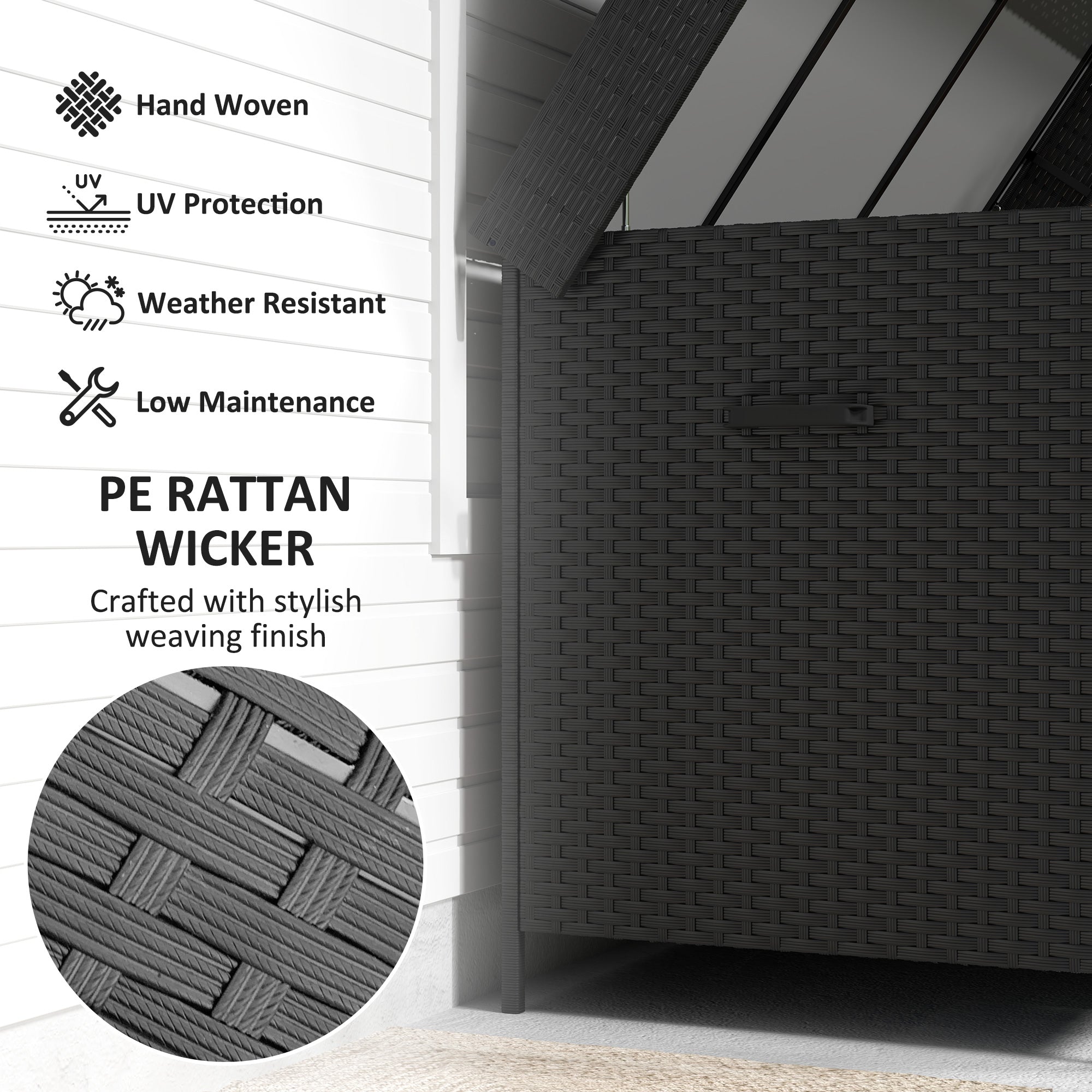 PE Rattan Outdoor Garden Storage Box 627Ltr With 2 Brake Wheels - Velmora