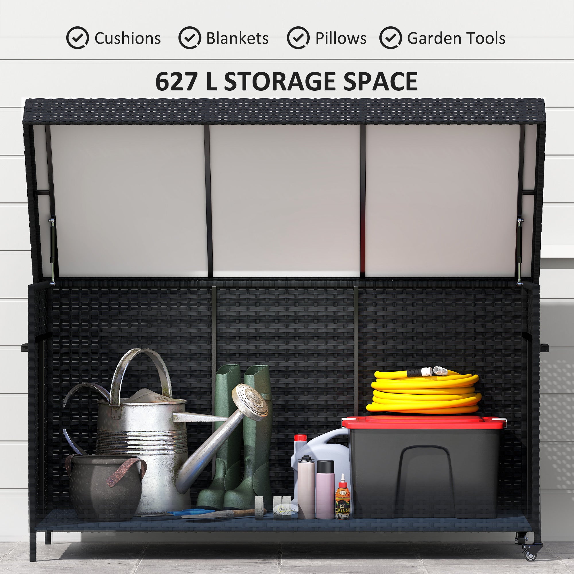 PE Rattan Outdoor Garden Storage Box 627Ltr With 2 Brake Wheels - Velmora