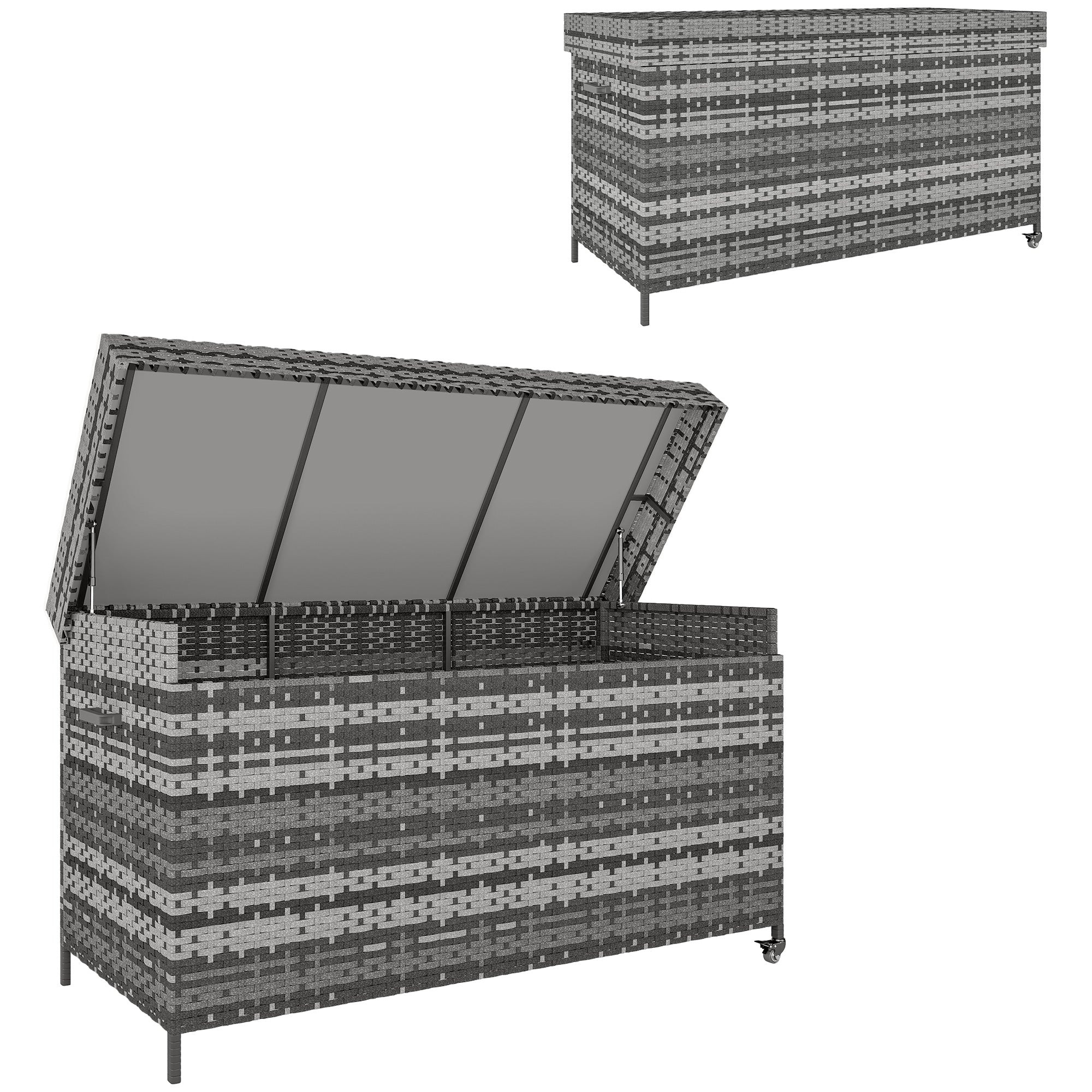 PE Rattan Outdoor Garden Storage Box 627Ltr With 2 Brake Wheels - Velmora
