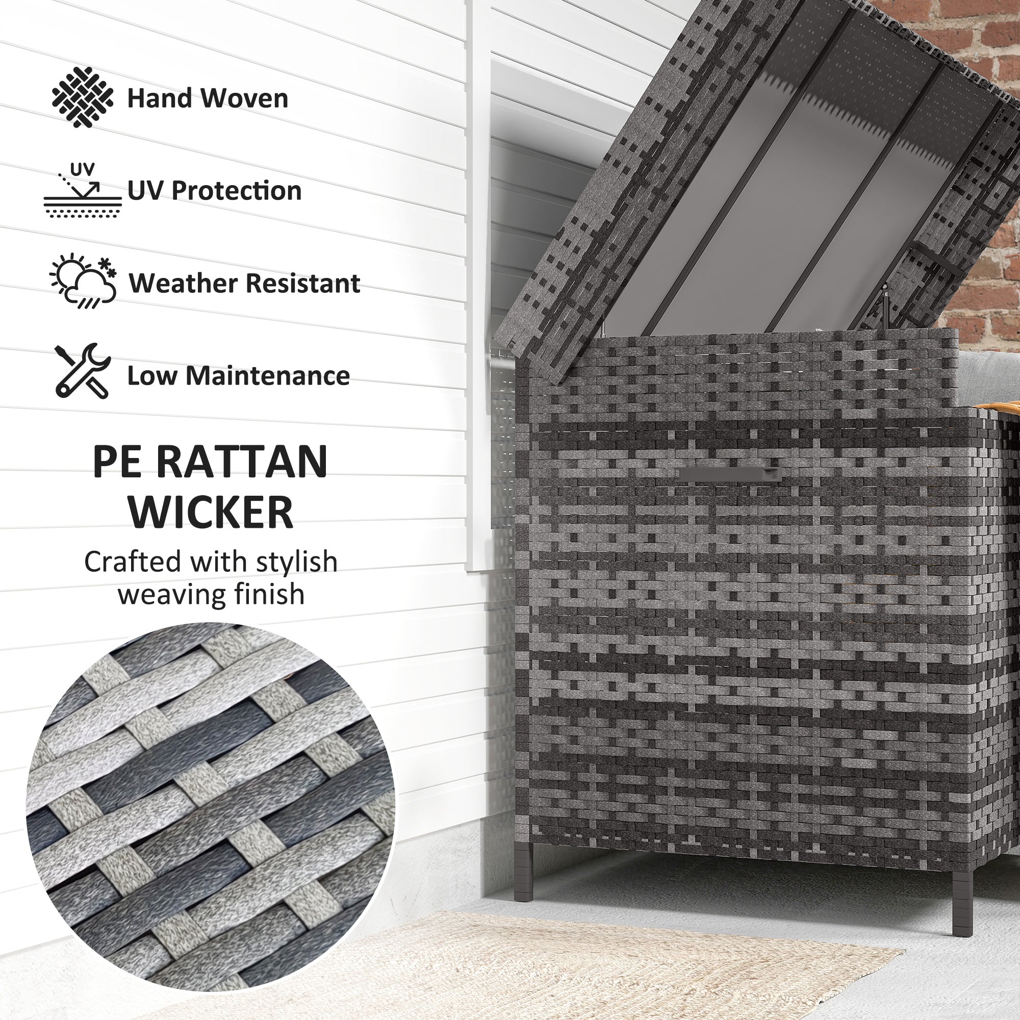 PE Rattan Outdoor Garden Storage Box 627Ltr With 2 Brake Wheels - Velmora