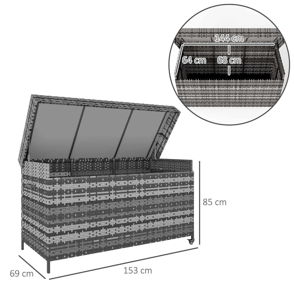 PE Rattan Outdoor Garden Storage Box 627Ltr With 2 Brake Wheels - Velmora