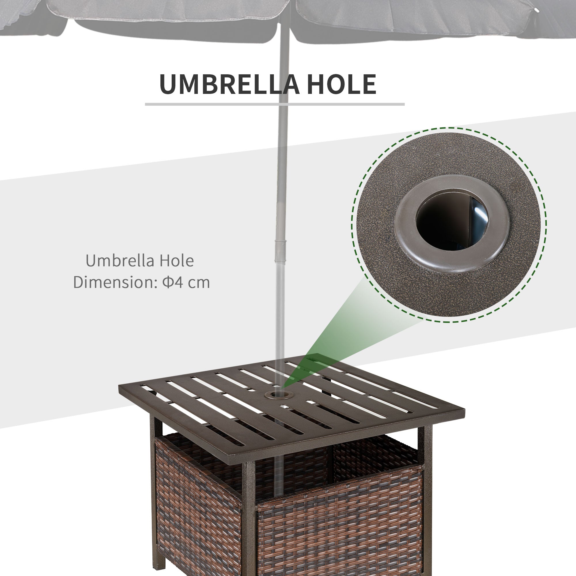 PE Rattan Slatted Top Outdoor Garden Coffee Table With Umbrella Hole - Velmora