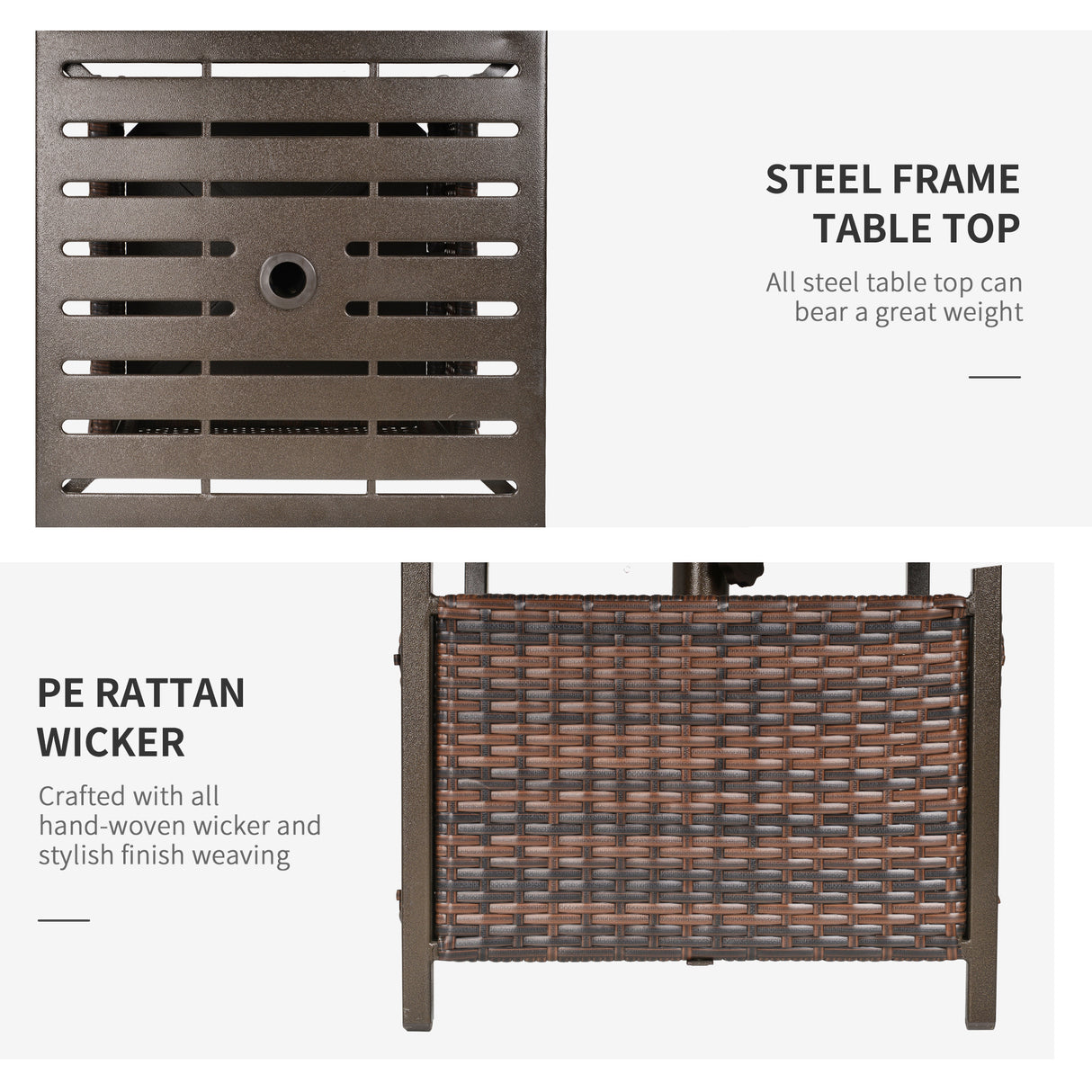 PE Rattan Slatted Top Outdoor Garden Coffee Table With Umbrella Hole - Velmora