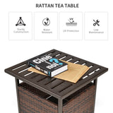 PE Rattan Slatted Top Outdoor Garden Coffee Table With Umbrella Hole - Velmora