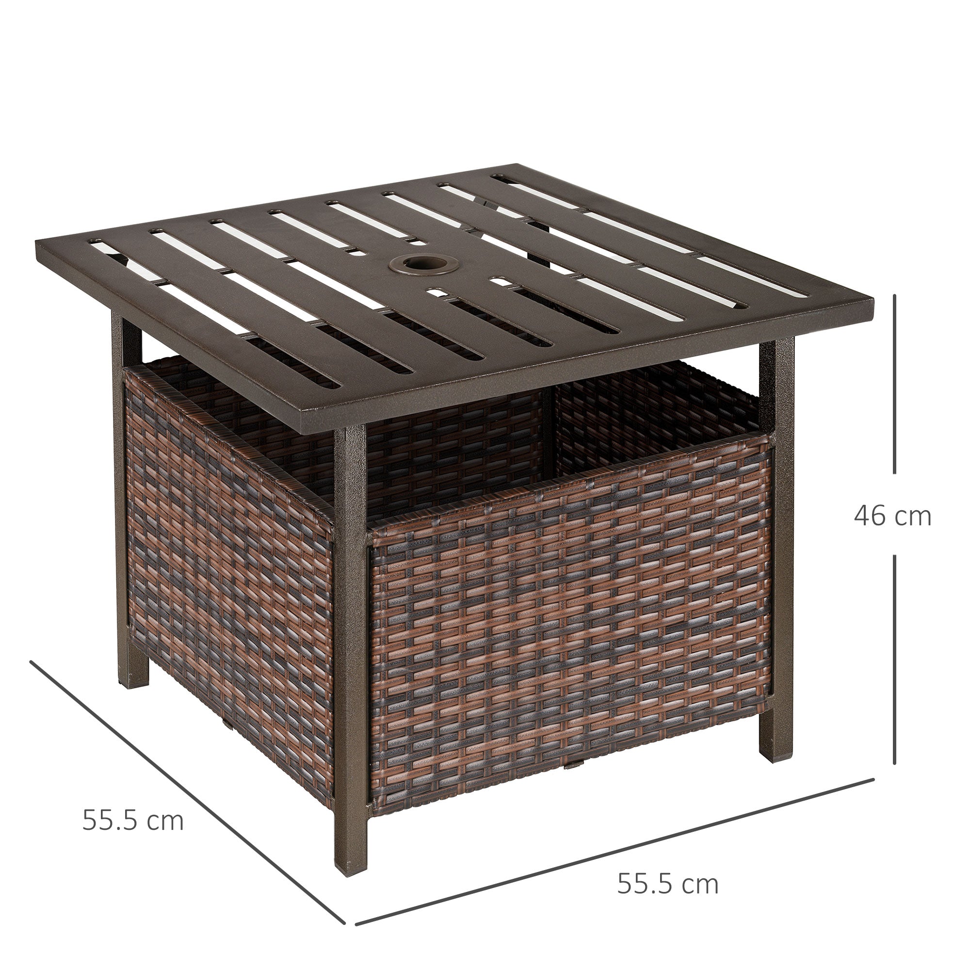 PE Rattan Slatted Top Outdoor Garden Coffee Table With Umbrella Hole - Velmora