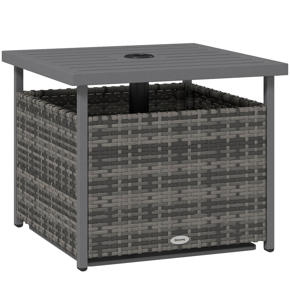 PE Rattan Slatted Top Outdoor Garden Coffee Table With Umbrella Hole - Velmora