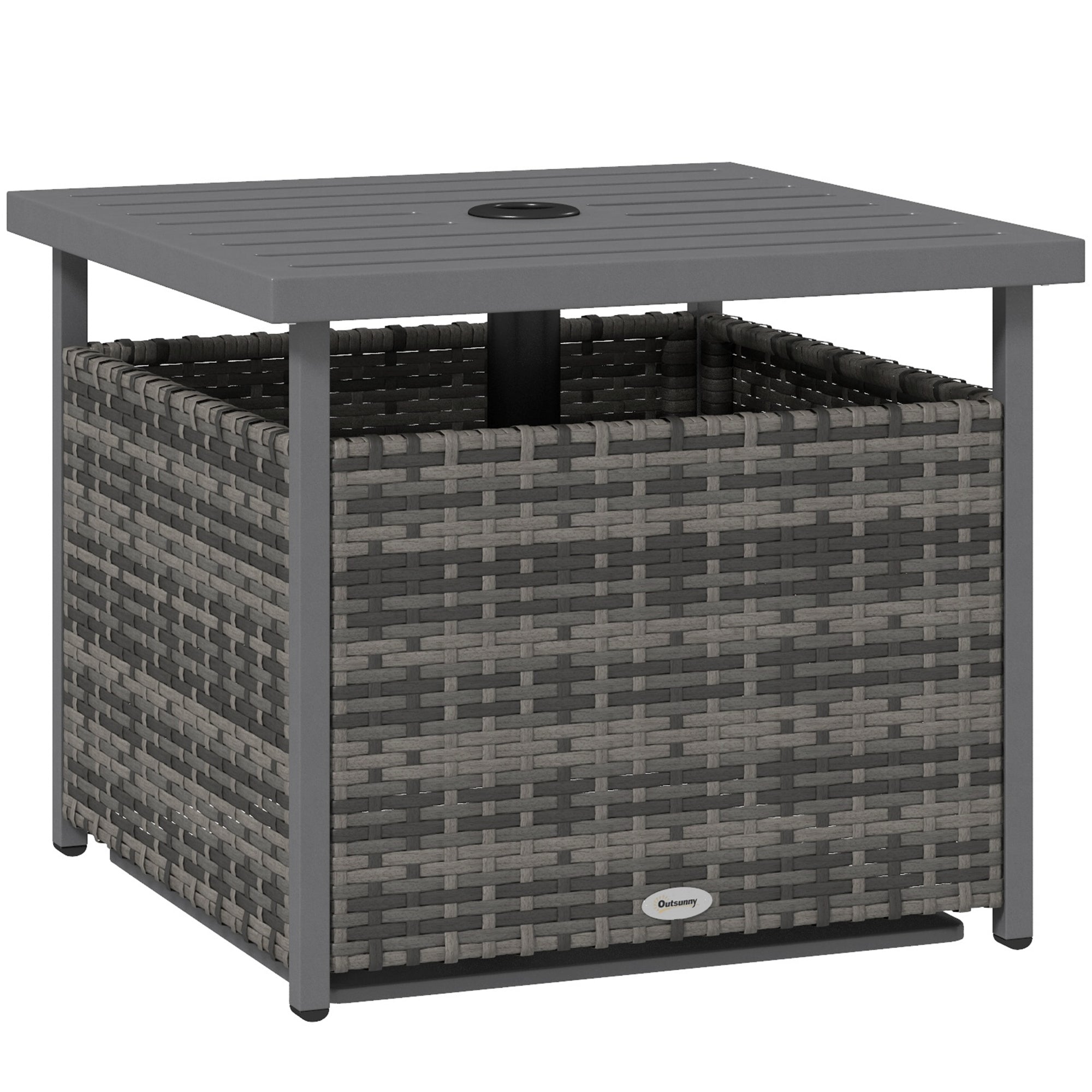 PE Rattan Slatted Top Outdoor Garden Coffee Table With Umbrella Hole - Velmora