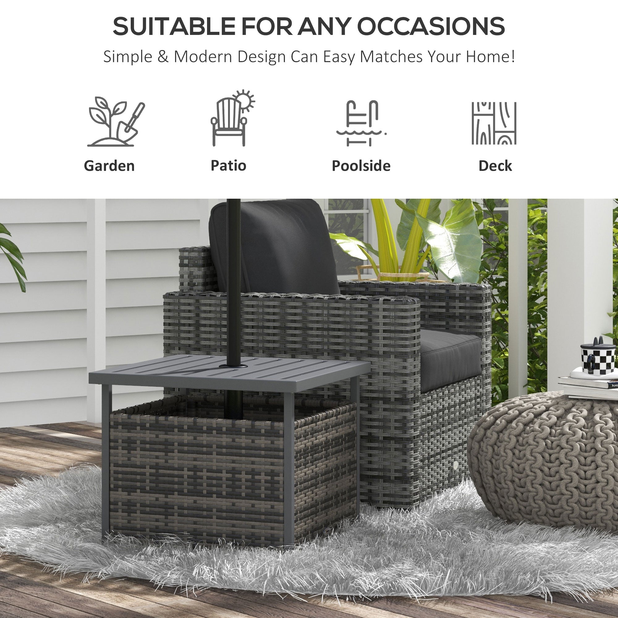 PE Rattan Slatted Top Outdoor Garden Coffee Table With Umbrella Hole - Velmora
