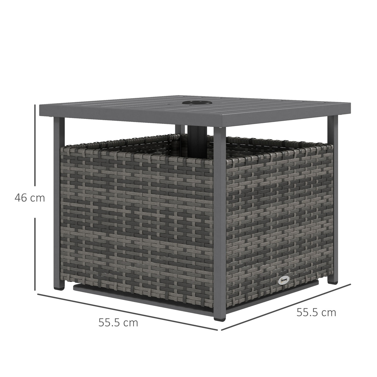 PE Rattan Slatted Top Outdoor Garden Coffee Table With Umbrella Hole - Velmora