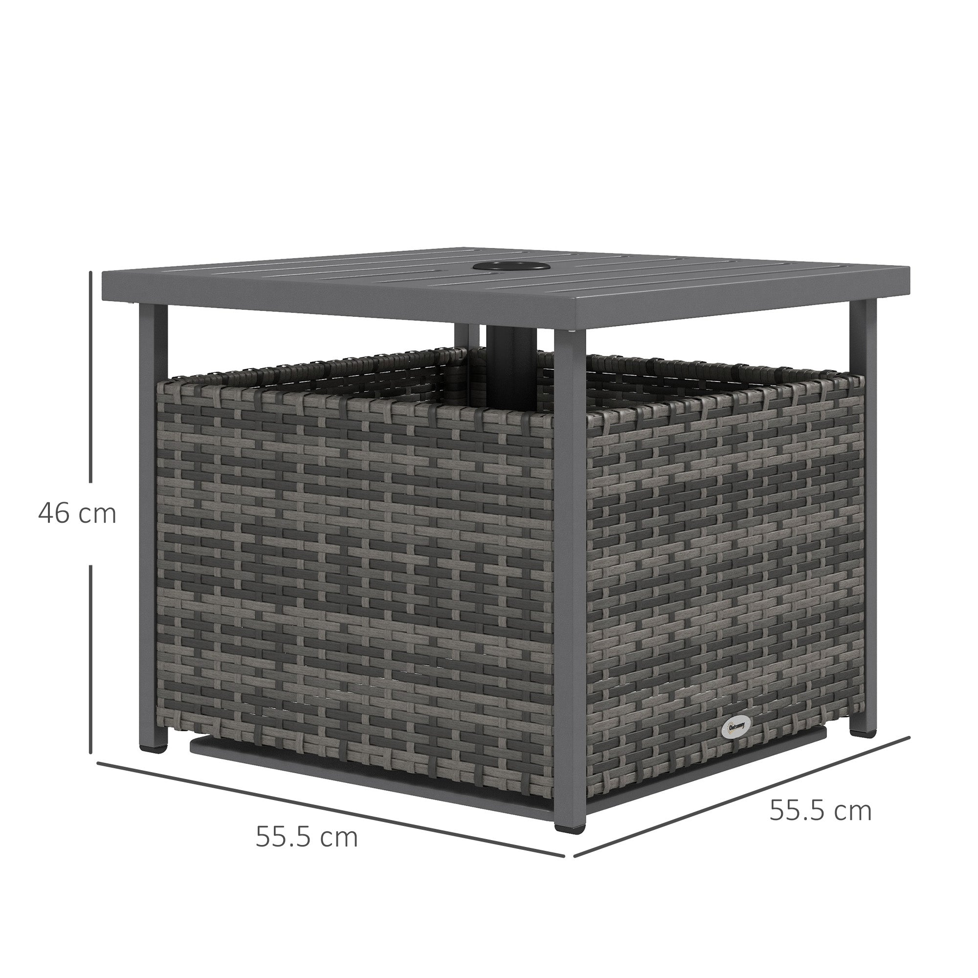 PE Rattan Slatted Top Outdoor Garden Coffee Table With Umbrella Hole - Velmora